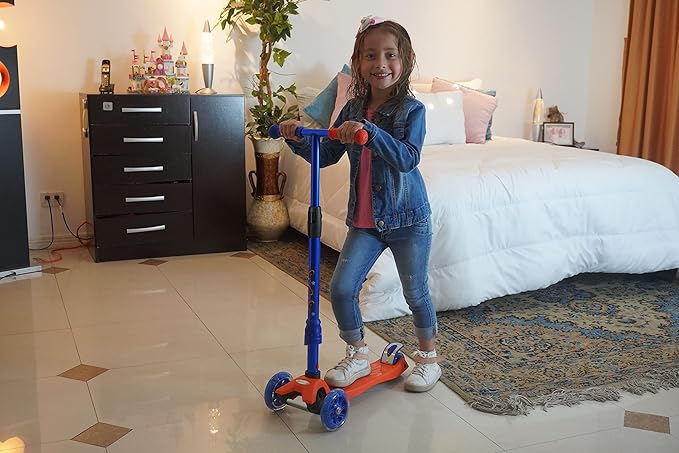 3 Wheel Scooter for Kids Ages 6-12,Kids Scooter with Light Up Wheels, Sturdy Deck Design, and 4 Height Adjustable Suitable for Kids Ages 3-12