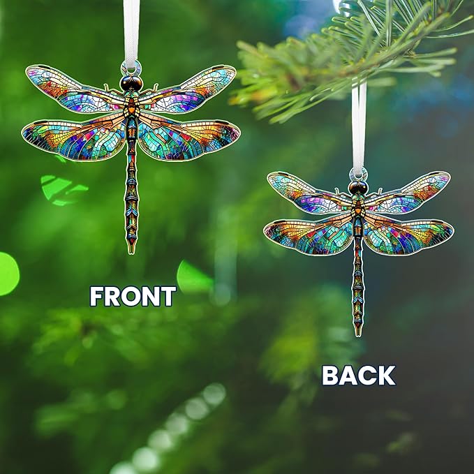 OASSIE Christmas Dragonfly Gifts for Women - Acrylic Christmas Ornaments 2025 for Tree with Card - Dragonflies Decor for Home Garden Decorations, Gifts Ideas for Mom Grandma Friends