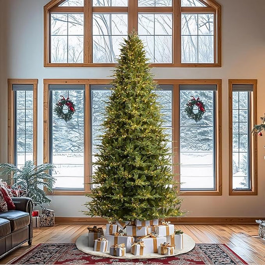 Glitzhome 11ft Pre-lit Artificial Christmas Tree, Majestic Evergreen Fir Green Full Xmas Tree with 3200 Warm White/Multi-Color Horse Race LED Lights, 9 Function w/Foot Pedal and Remote Control