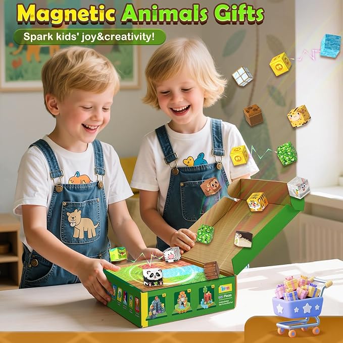 150PCS Magnetic Blocks-Build Mine Magnet World Animals Edition Building Toys for Boys & Girls Age 3-8, Magnetic Sensory Tiles, Ideal Building & Construction STEM Toys Gifts for Toddlers 3+ Years Old