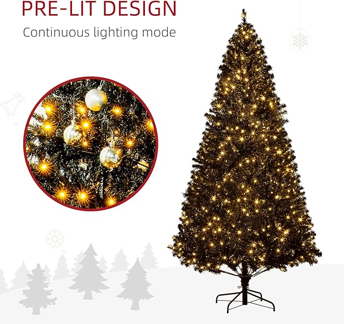 HOMCOM 7.5' Tall Prelit Christmas Tree Douglas Fir Artificial Christmas Tree with Realistic Branches, 500 Warm White LED Lights and 1346 Tips, Black