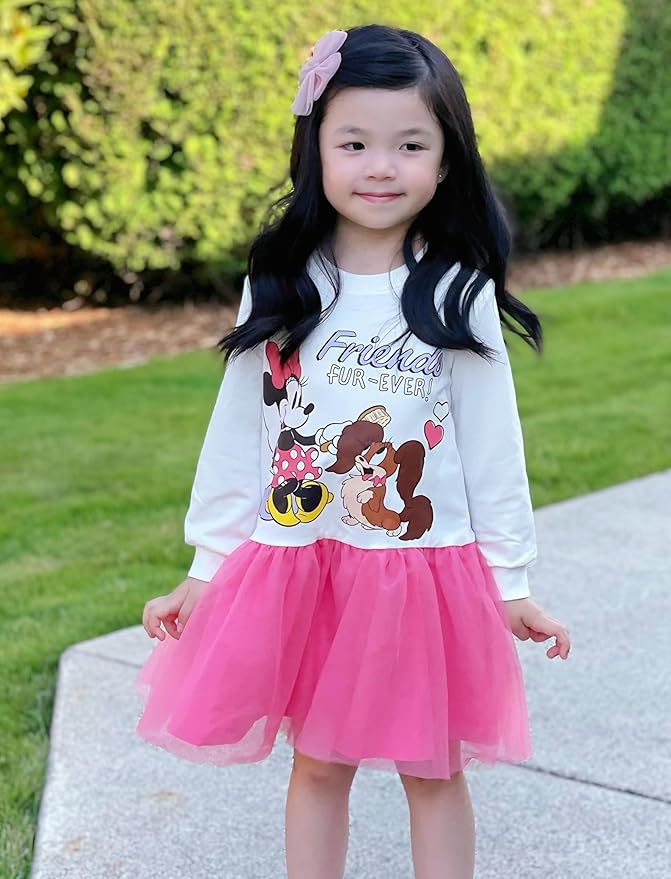 Disney Stitch Minnie Elsa Princess Sweatshirt Dress Toddler Girl Sequin Long Sleeve Pullover Clothes Fall Outfit 2-9 Years