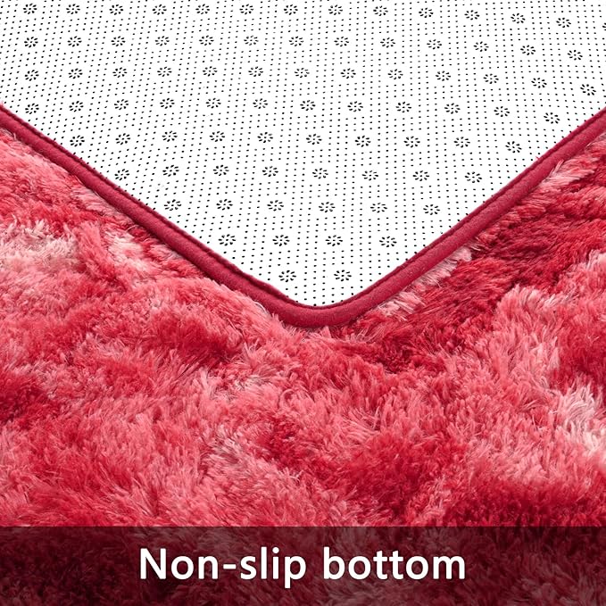 Pettop Large Shag Area Rug, 8x10 Tie-Dyed Plush Fuzzy Rugs for Living Room, Ultra Soft Shaggy Rugs for Bedroom, Non-Slip and Washable Indoor Carpet for Girls Kids Room Home Decor, Burgundy Red