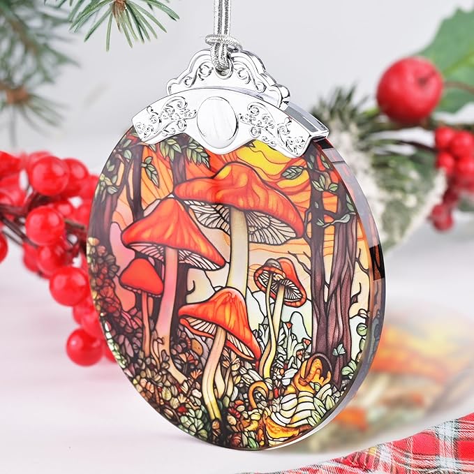 Mushroom Ornament, Christmas Ornaments, Christmas Decorations for Tree, Stained Glass Ornament, Heirloom Keepsake, Gift Exchange, Gift Ideas, Bauble Present