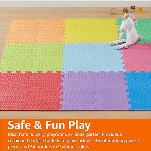 Amazon Basics Kids Puzzle Exercise Interlocking Play Mat, EVA Foam - Pack of 36 Tiles, 12" x 12", 54 Borders
