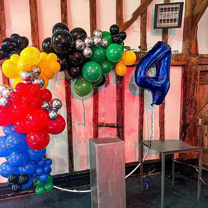 60 Pack Balloons Red Yellow Green Blue Black Party Balloons with Metallic Silver Helium Balloon, Rainbow Colorful Latex Balloons Set for Kids Birthday Carnival Themed Decorations
