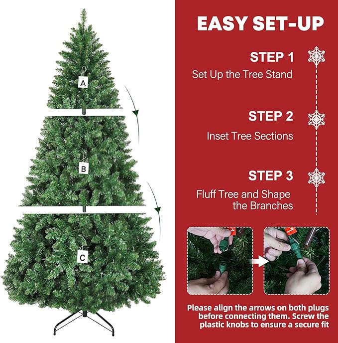 Hykolity 6ft Artificial Christmas Tree, Pre-Lit Christmas Tree with 250 Color Changing LEDs, 1032 Realistic Tips, Hinged Design & Metal Base, 10 Modes