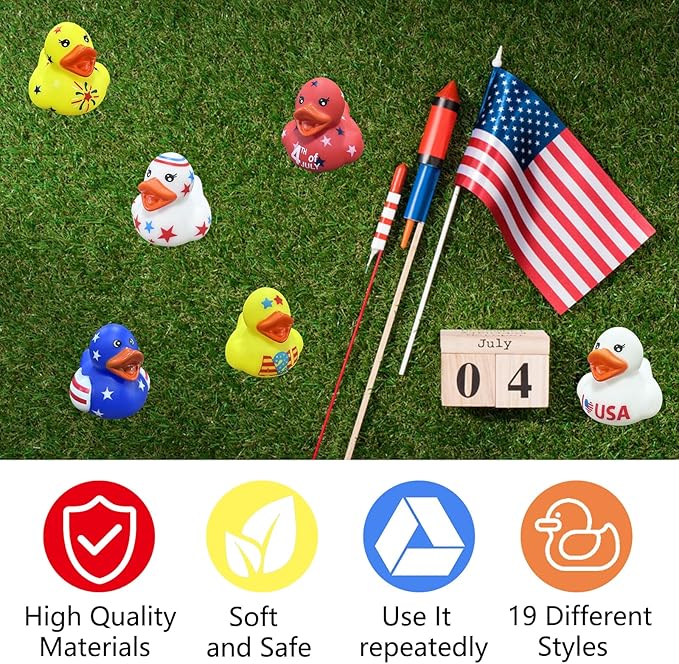 24Pcs Patriotic Rubber Ducks,4th of July Rubber Ducks for Jeeps,USA Memorial Day Independence Day Party Favors,Mini Duck for Baby Showers Bath Toys Gifts