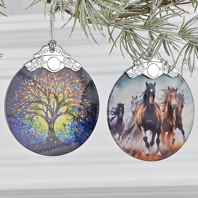 2025 Ornaments for Christmas Tree - Stained Glass, Holiday & Christmas Tree Decoration Gift Ideas - Horse Theme