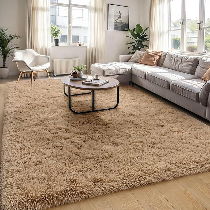 6x9 Fluffy Soft Beige Rug for Living Room Bedroom, Large Area Rugs Super Soft Shaggy Carpet for Classroom Kids Babys Playroom Toddler Nursery Dorm Home, Modern Indoor Non Slip Rug