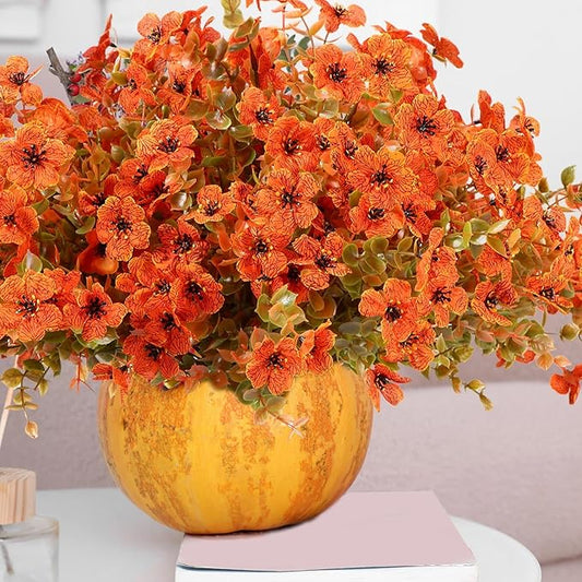 Zeyune 48 Bundles Fall Artificial Flowers Outdoor Decor, Orange UV Resistant Fake Autumn Mums for Thanksgiving, Halloween Pumpkin Porch, Window Box, Patio and Garden Decoration
