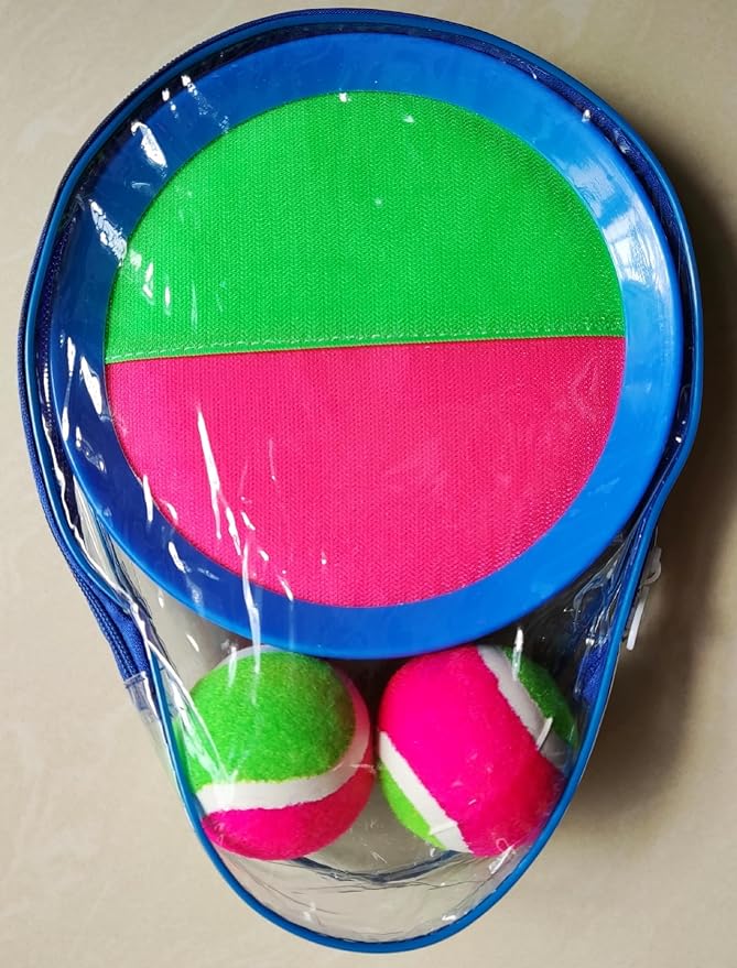 AppleRound Toss and Catch Velcro Ball Set (Hook and Loop), Kids Outdoor Games, Beach Toys, Backyard Sports, Paddle Ball Games (Pack of 4 Paddles and 4 Balls)