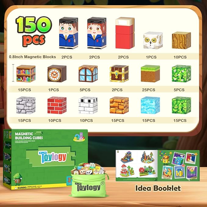 150PCS Magnetic Blocks - Magnetic Building Blocks STEM Toy, Build Mine Magnet World Craft Cubes for Kids, Magnet Blocks Montessori Sensory Toys for Toddlers, Kids Age 3-5 6-8 8-12 Boys Girls