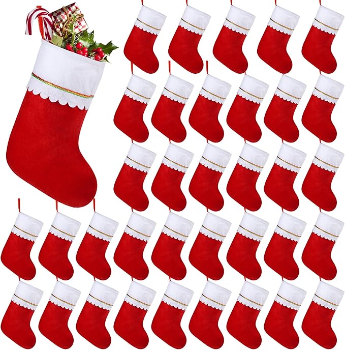 36 Pack Red Felt Christmas Stockings Bulk 15" Xmas Fireplace Hanging Stockings Christmas Holiday Decoration Stockings Party Favors Stockings for Xmas Decoration