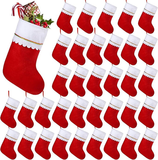 36 Pack Red Felt Christmas Stockings Bulk 15" Xmas Fireplace Hanging Stockings Christmas Holiday Decoration Stockings Party Favors Stockings for Xmas Decoration