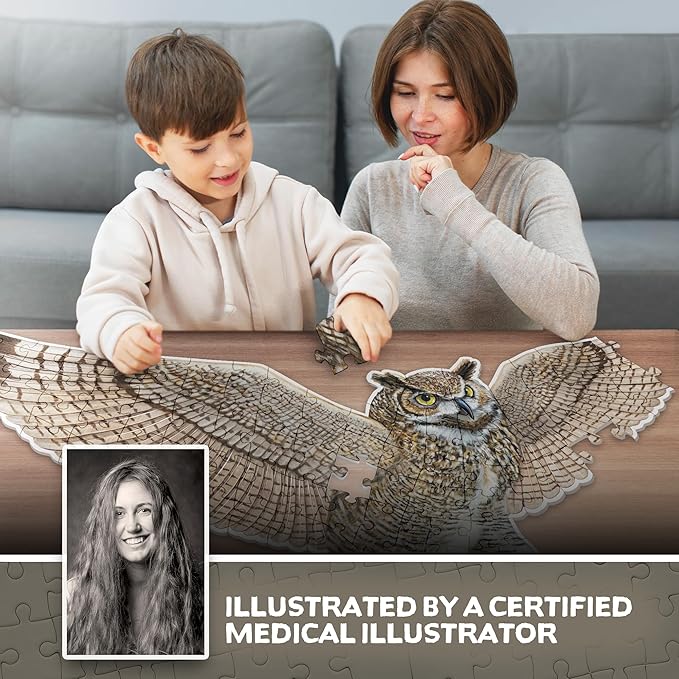 Owl Animal Anatomy Floor Puzzle | 100-Piece Double Sided Jigsaw Puzzle | Large-Sized, Over 3 Feet Scientifically Accurate Illustration - Fun and Educational Toy for Kids, Toddlers and Families