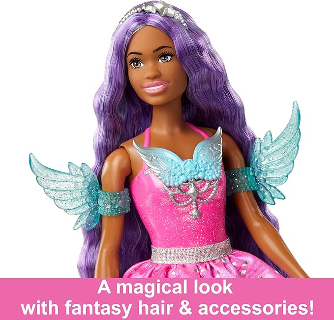 Barbie A Touch of Magic Fashion Doll, Brooklyn with Wing-Detailed Dress, 7-inch Long Colorful Hair, 2 Fantasy Pets & Accessories