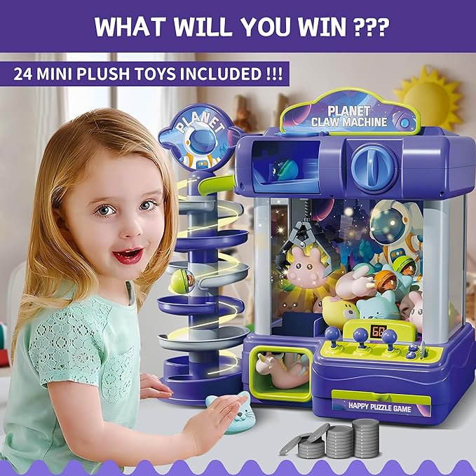 2 in 1 Big Claw Machine for Kids with Toys Inside, Arcade Games Vending Machine, Mini Claw Game Arcade Toy, Home Party Easter Birthday Gifts for Girl & Boys Age 3+