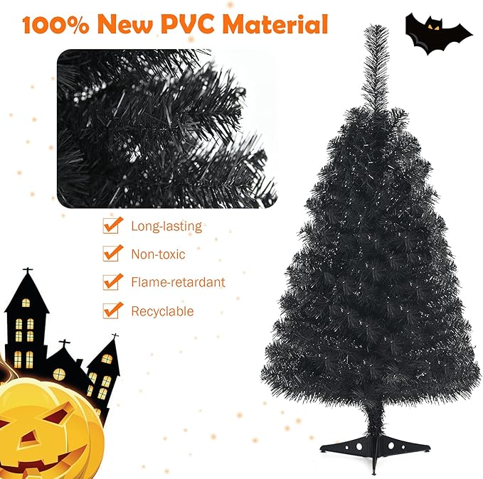 GOLFLAME 3FT Artificial Christmas Tree, Premium Mini Xmas Pine Tree with Stand Base Thicken Tips, Great Holiday Decoration (Black)