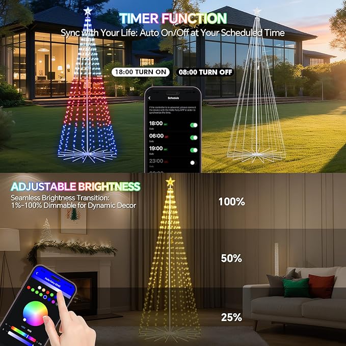 12 FT Outdoor Christmas Tree,Smart APP Remote Control RGB Color Changing DIY Timer 832 LED Christmas Tree for Indoor Outdoor Decorations