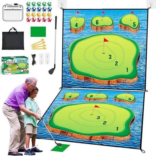 Golf Chipping Game Mat Set,Sticky Pro, 70‘’x70'' for Indoor Outdoor for Adults,Battle Royale,Golf for Adults Family Kids Backyard Yard Party （with Club）