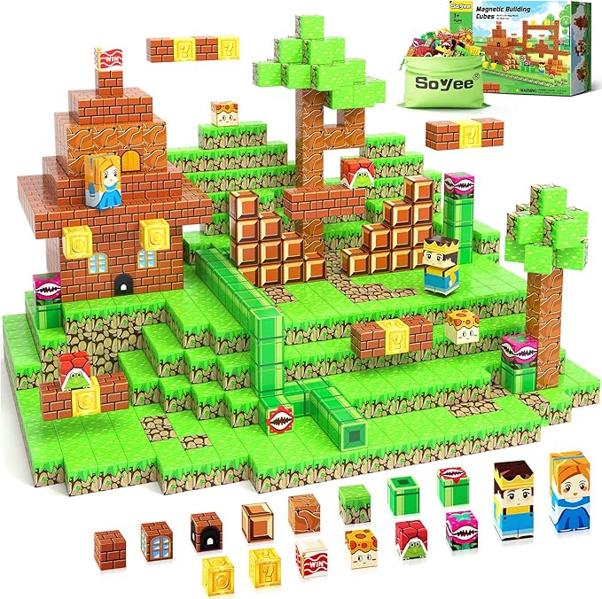 108PCS Magnetic Blocks Building Toys - Build Mine Magnet World Game Adventure Set 1'' Magnet Building Blocks Cubes Boys Girls Toys Ages 3-5 4-6 5-7 6-8 Kids Gifts for 3-12 Years Old