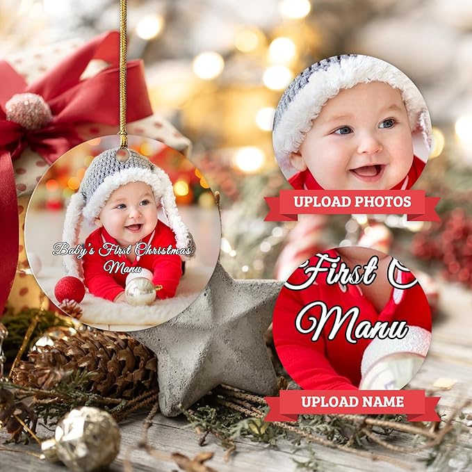 Personalized Christmas Ornaments 2025, Custom Christmas Ornaments with Photo & Text Hanging Ornament, Customized Christmas Tree Decorations Gifts for Family, Kids, Friends, Couples, Wedding