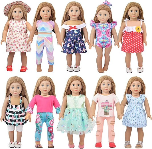 10 Sets of 18 Inch American Doll Clothes, Including 10 of Doll Clothing Dress Outfits for Gift Dolls, Birthday Gifts for Kids