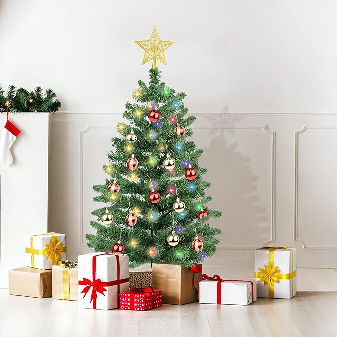 3 Ft Premium Green Christmas Tree Dual Color Change 12 Modes Timer DIY 50 Warm White & Colored Lights 15 Ball Ornaments Star Battery Operated Small Artificial Full Xmas Tree Table Indoor Holiday Decor