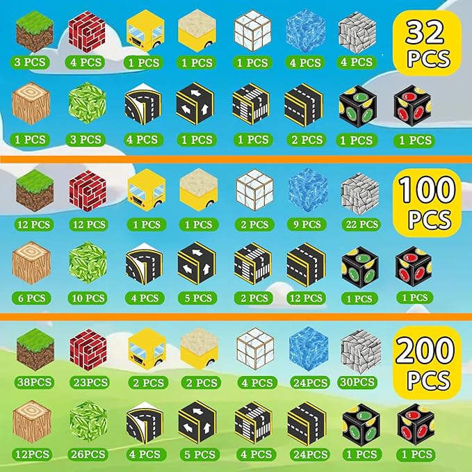 200PCS Magnetic Building Blocks for Kids Ages 4-8,Magnet STEM Sensory Toys-Tiles Road Track, Mine World Build Set, Christmas Birthday Gifts Toy