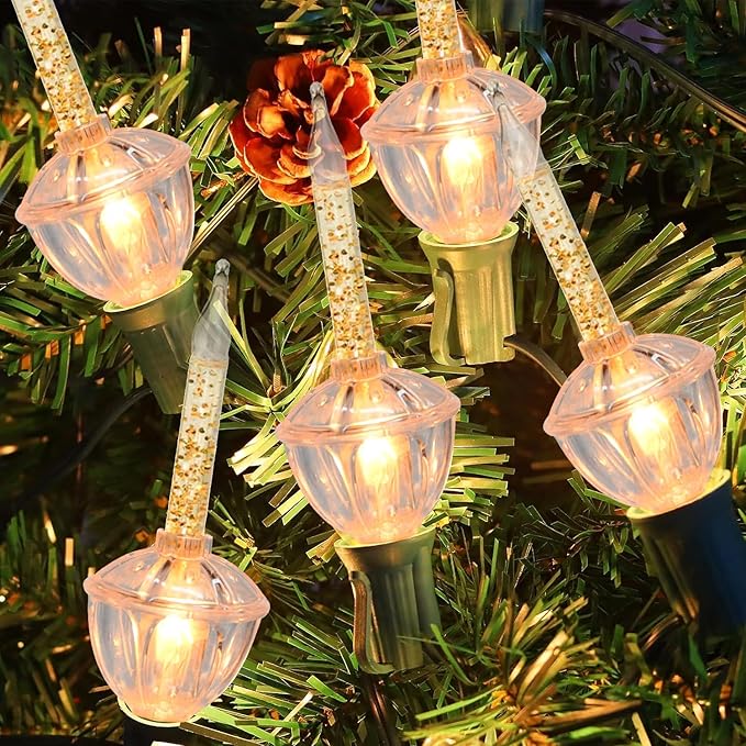 4 Pack Clear Christmas Bubble Lights With Golden Glitter, Vintage Tree Replacement Bulbs & C7 Candle Light for Holiday Home Decor, E12 Base, 5W