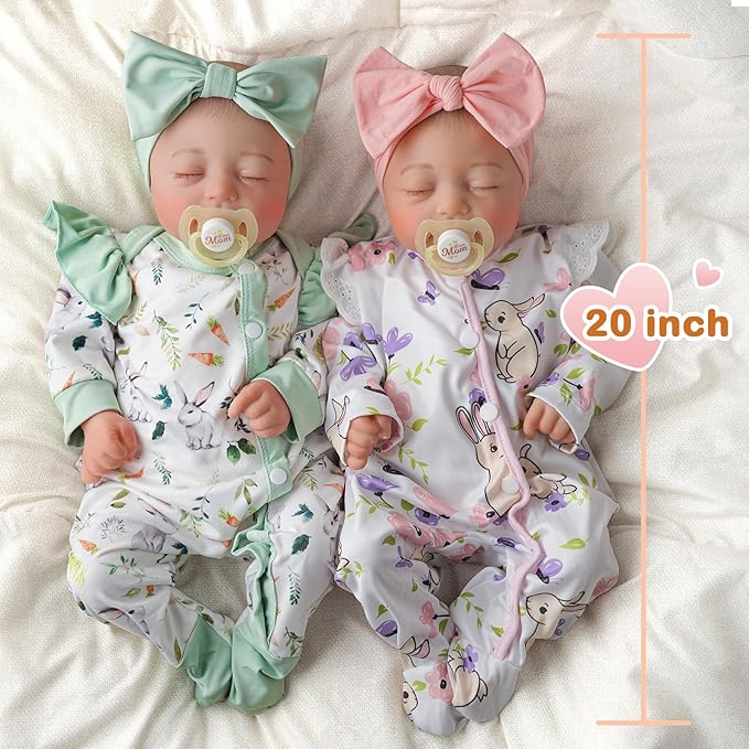 BABESIDE Lifelike Reborn Baby Dolls Twins, 20 inch Realistic Newborn Boy Girl Soft Vinyl Real Life Baby Dolls Sleeping with Clothes and Toy Gift for Kids Age 3+