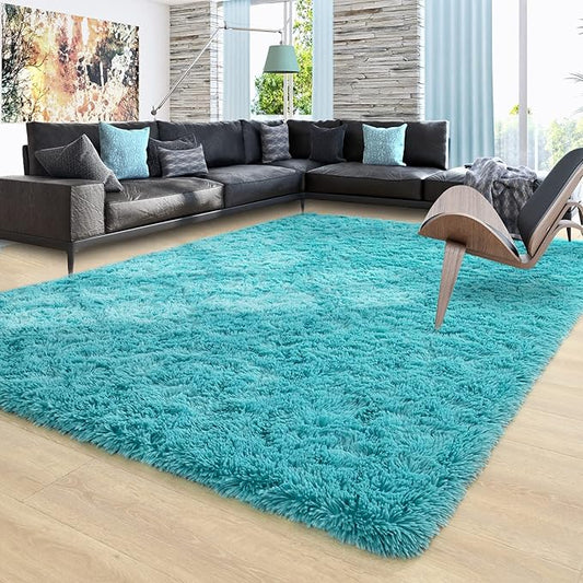 Ompaa Fluffy Rug, Super Soft Fuzzy Area Rugs for Bedroom Living Room - 6' x 9' Large Plush Furry Shag Rug - Kids Playroom Nursery Classroom Dining Room Decor Floor Carpet, Teal Blue