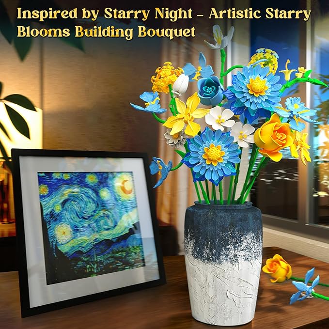 Flowers Building Kit Botanical Collection Compatible with Lego Flowers Set, Gifts for Adult Girls & Women, Home and Office Decor Gift for Christmas Day, Valentines, Birthday