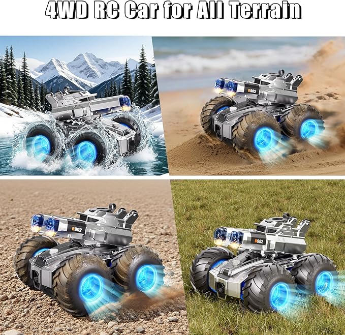 Amphibious Remote Control Car with Water Gun, Waterproof Monster Truck Toy 4WD All-Terrain RC Cars, Remote Control Boat Toys Gesture Sensing Rc Stunt Car, Birthday Gifts for Boys Age 8 9 10 11 12 Yrs