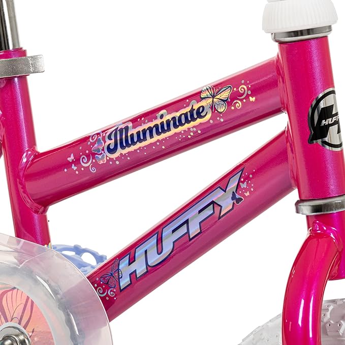 Huffy Illuminate Bike for Girls, 12/16/20 Inch Size Options, Ages 3+ Years Old, Removable Training Wheels (12" and 16" Only), Multiple Color Options, Easy Assembly, Streamers, Adjustable Seat, Durable