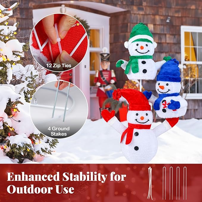 Tangkula 5 FT Christmas Lighted 3 Stacked Snowman Decoration, 3D Light-up Snowman with Ground Stakes & Zip Ties, Pre-Lit Xmas Holiday Snowman Decoration for Indoor Outdoor Home Yard