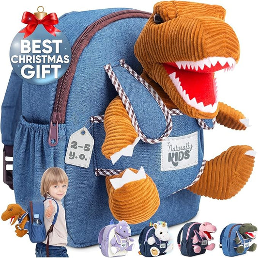 Dinosaur Backpack for Kids 3-5, Toddler Backpack for Boys with Detachable Dinosaur Toy with Pockets and Reflective Logo Patch