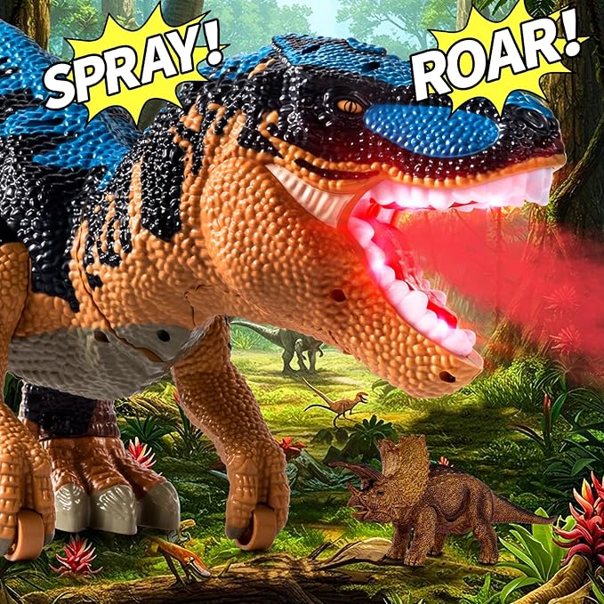 24" Large Dinosaur Toys for Kids 3-5, Big Dinosaur Tyrannosaurus rex Figure Toy with 10+ Dinosaurs Belly Storage, Gliding Wheels, Lights Sounds & Mist Spray – T-Rex that eats Toy for Boys Gift