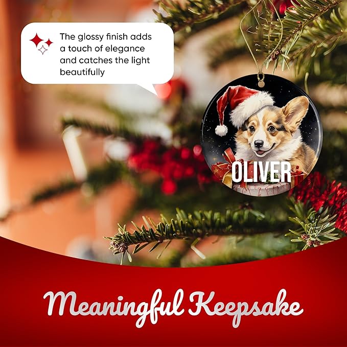 Pembroke Welsh Corgi Personalized Dog Ornament - Pet Ornament for Christmas Tree - 3" Round Ceramic - Printed in USA - Choose from 200 Breeds - Dog Mom & Dad - Xmas Decoration DOG0159