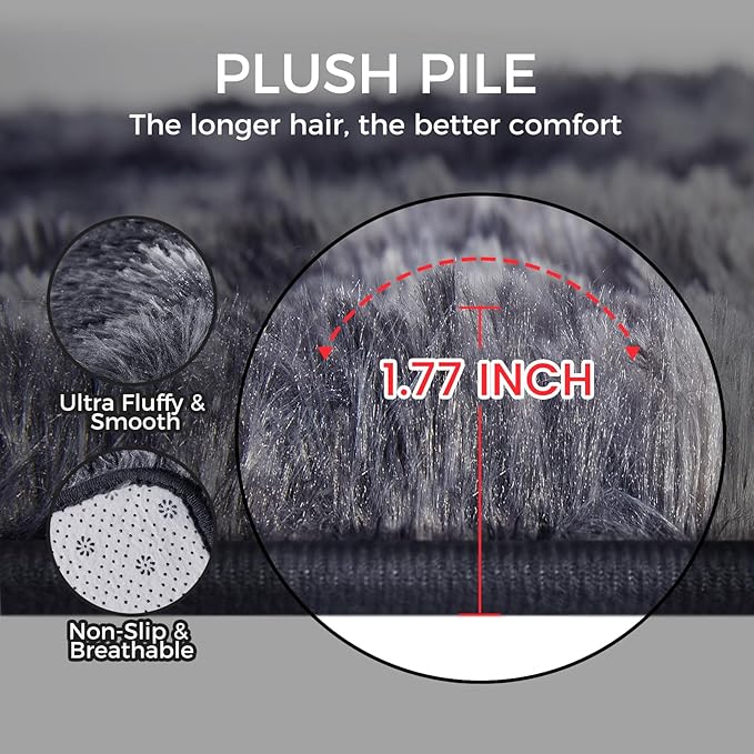 5X8 Ultra Soft Rug for Living Room, Fluffy Shag Area Rug for Bedroom, Modern Shaggy Carpets Fuzzy Rug for Teens Dorm Nursery Home Decor Aesthetic, Upgrade Anti-Skid Durable, Tie Dye Black and Grey