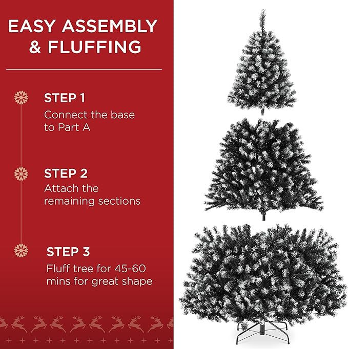 Best Choice Products Artificial Frosted Christmas Tree, 7.5ft Premium Pre-Lit Realistic Spruce Holiday Décor w/Dense Branches, Metal Base – Black Spruce