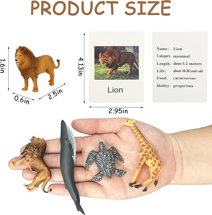 Mbrain 24 Pcs Plastic Realistic Small Safari & Ocean Animal Figures with Flash Cards, Learning & Montessori Toys for 3-5 Year Olds