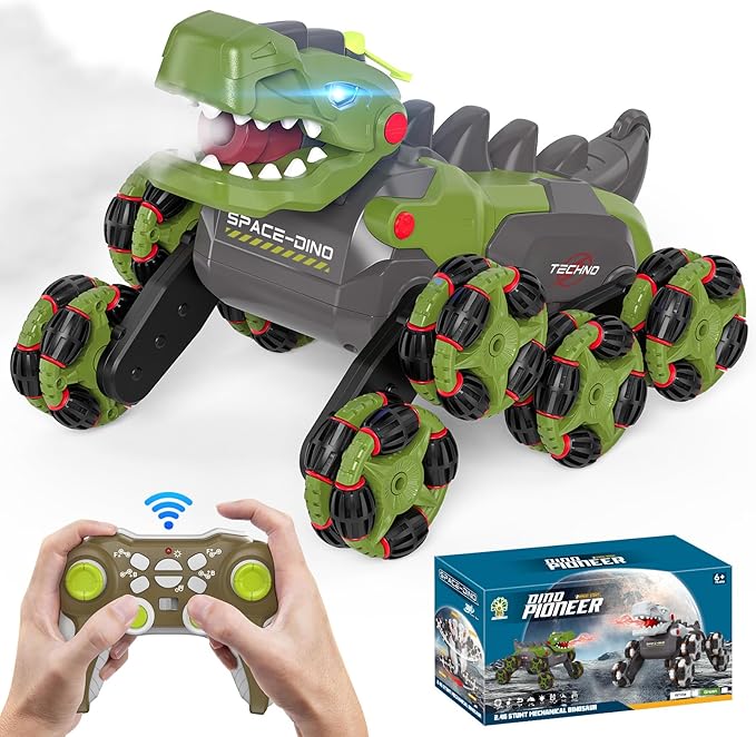 8WD RC Stunt Car Toys for Kids,2.4Ghz Remote Control Dinosaur toys 360° Rotating Changeable RC Stunt Dinosaur Remote Control Dinosaur Car Toys with Spray Lights, Birthday Gifts for Boys Girls Kids