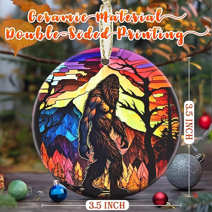 3.5 Inch Ceramic Christmas Tree Ornament, Bigfoot Sasquatch Christmas Ornaments, Heirloom Keepsake, Gift Exchange, Gift Idea, Bauble Present