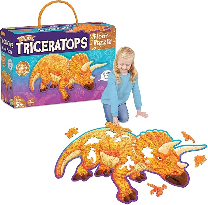 Peaceable Kingdom Giant Floor Puzzles with Uniquely Fun Shaped Pieces for Kids Ages 3+ Gifts for Boys and Girls - Triceratops