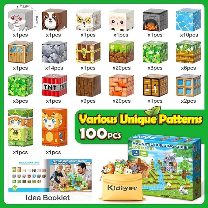 100PCS Magnetic Blocks - Build Mine Magnet World Forest Set, STEM Building Toys for Kids Ages 4-8, Classroom Must Haves Construction Toys, Sensory Toddler Toys Gift for 3+ Year Old Boys & Girls