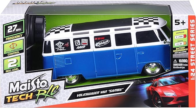 Maisto 1:24 RC VW Van Samba 2.4GHZ Remote Control Vehicle, White/Blue (81529-00000009)