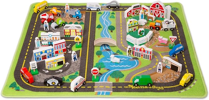 Melissa & Doug Deluxe Activity Road Rug Play Set with 49 Wooden Vehicles and Play Pieces