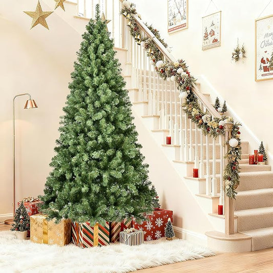 7.5FT Artificial Christmas Tree, Premium Unlit Hinged Fake Xmas Tree with 1200 Branch Tips, Green Realistic Holiday Tree for Home, Office, Foldable Metal Stand